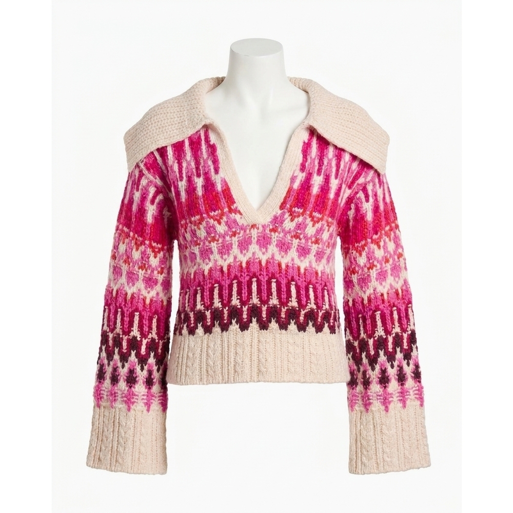 NEW RAMY BROOK augustus v neck sweater in magenta fairisle